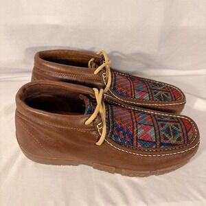 Reywelt Boots Mens Brown Leather Woven Inlay Lace Up Ankle Chukka Moc